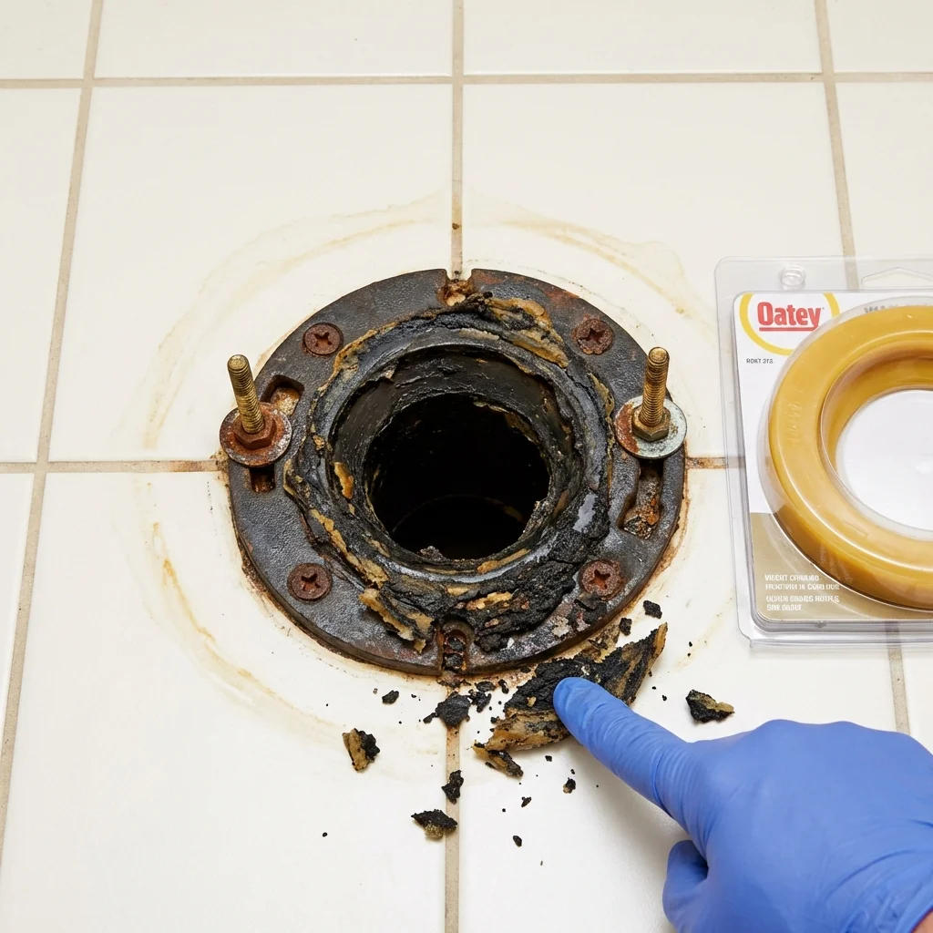 Failed wax ring showing water seepage at the base of a toilet in a Estill, SC home