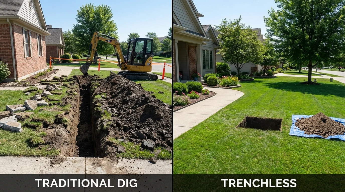 Trenchless sewer repair with minimal yard damage versus traditional excavation in Estill, SC
